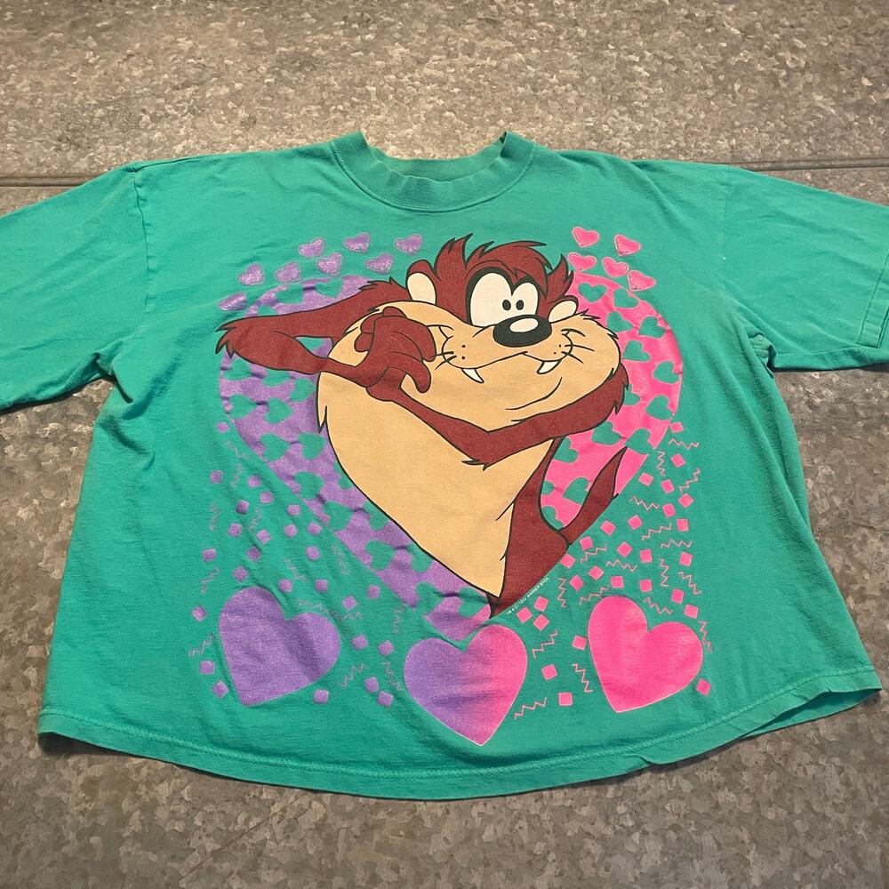 Vintage 90s Tasmanian Devil Taz Hearts Cropped T-Shirt Womens 1X USA 1993